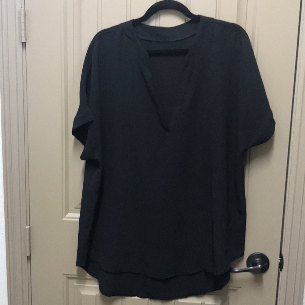 Black Crepe Popover Blouse XXL